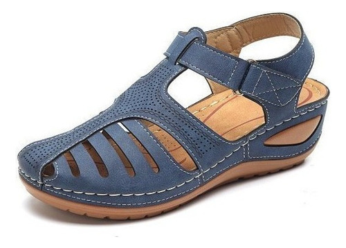 Sandalias De Mujer Zapatos De Cuero Suave Punta Cerrada Anti