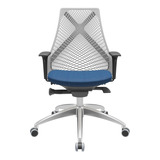 Cadeira De Escritório Plaxmetal Bix X+ Ergonômica  Azul T12 E Cinza 33 Com Estofado De Tecido Y Poliéster