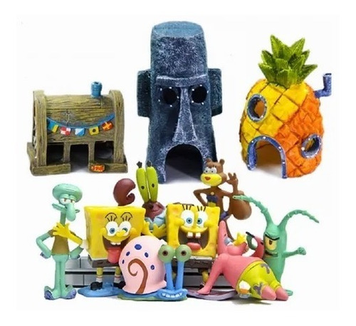 Figura De Bob Esponja De 11 Piezas+15 Cm, Modelo De Casa, Ad