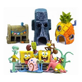 Figura De Bob Esponja De 11 Piezas+15 Cm, Modelo De Casa, Ad