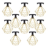 10 Lustres Plafon Aramado Industrial Diamante Preto/dourado