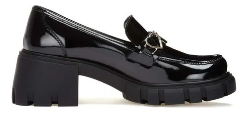 Zapato Flat Plataforma Negro Charol Andrea Dama 3235843