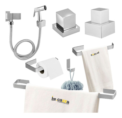 Kit Banheiro Lavabo Inox Metal Cromado Completo Super Luxo