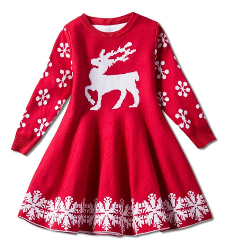 Vestido De Navidad Niñas, Vestido De Punto De Cuello Redondo
