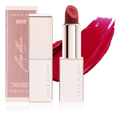 Freebloom Barra De Labial Rojo Mate De Pétalos Aterciopelado