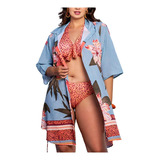 Saída De Praia Plus, Saída Camisão Estampa Tropical, Até 54