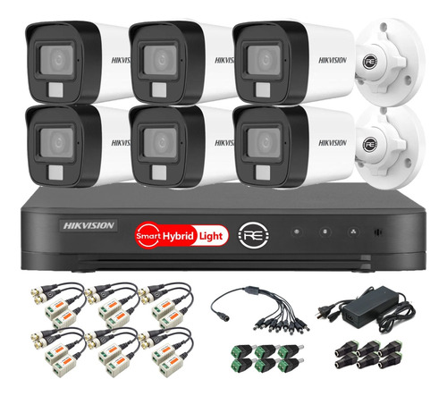 Kit Seguridad Hikvision Dvr + 6 Camaras 2mp Dual Light Audio