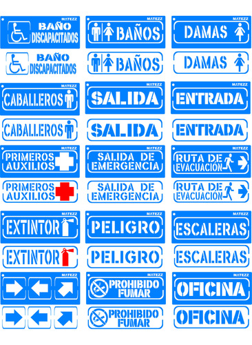 Stencil Plantilla Señalización Avisos X 15 Diseños Matezz