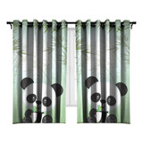 Cortina Tecido Quarto Menino Menina Panda Bambu 2,50x1,40