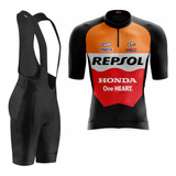 Conjunto De Ciclismo Masculino Bretelle Gel Camisa Repsol