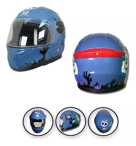 Casco Cerrado Infantil Zombie Con Luz Led Trasera