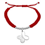 Pulsera Bolitas Mariposa Monarca Plata 925 Roja