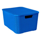 Caixa Rattan Organiza Guarda Brinquedos C/ Tampa 20l Cores Cor Azul