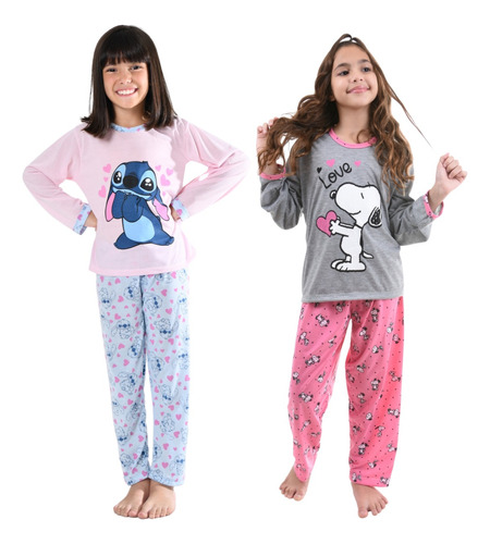 2 Pijamas Infantil Longo Fechado Feminino Cumprido Inverno