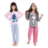 2 Pijamas Infantil Longo Fechado Feminino Cumprido Inverno