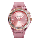 Reloj Mujer Skmei 1553 Minimalista Elegante Clasico Luz Rgb Color De La Malla Rosado