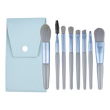 Set De Brochas Maquillaje 8 Piezas Profesional Estuche Viaje Color Azul Claro