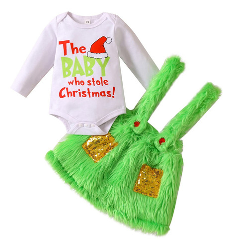 A Kit 2 Monos Navideños Con Estampado De El Grinch, Vestido