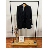 Saco Blazer Largo Jazmin Chebar Negro Talle 2 No Rapsodia 