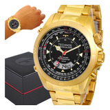 Relógio Masculino Technos Skydiver Anadigi Dourado Mostrador Preto Bisel Rotatório