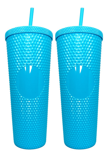 Vasos Tipo Starbucks 2pz Diamante Texturizado Popote 1 Litro