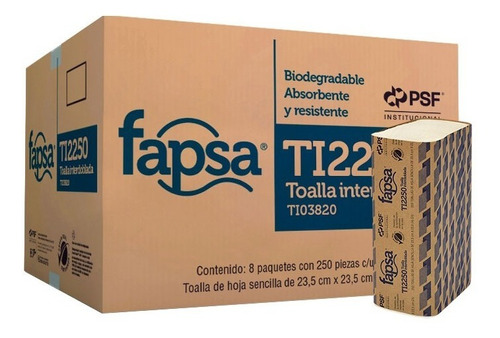 Toalla Interdoblada Fapsa 8 Pzs De 250 Hojas Ti2250