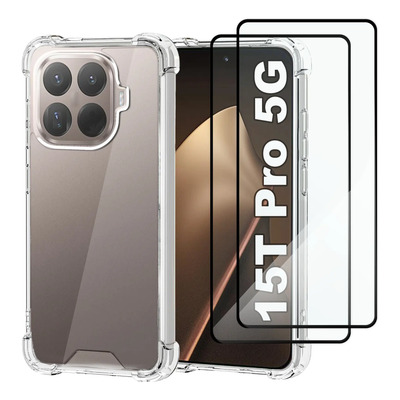 Ustiya 2x Mica Funda Para Xiaomi 15t Pro 5g Case Uso Rudo Carcasa Protector Pantalla Cristal Transparente Acrigel Cover