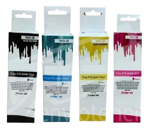 Kit De 4 Tinta Compatible Con T664 L110 L120 L210 L220 L355 