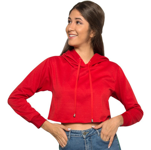 Buzo Saco Hoodies Corto Color Rojo Mujer Niña Tela Calidad