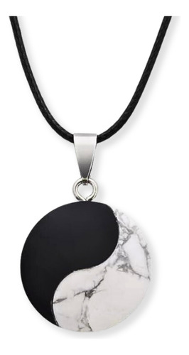 Collar Dije Piedra Obsidiana Yin Yang Chakras Hombre Y Mujer