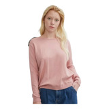 Sweater Importado Rosa  Apliques De Mostacillas En Hombros