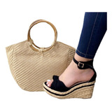 Combo Sandalias Plataforma Y Bolso Yute Talla 35/40