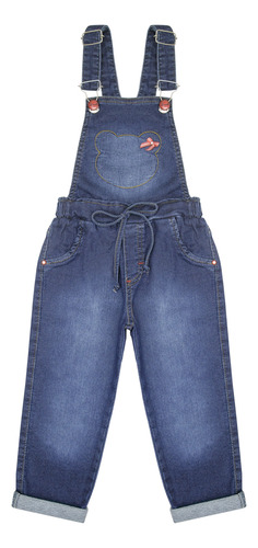 Jardineira Infantil Look Jeans Calça Moletom Jeans