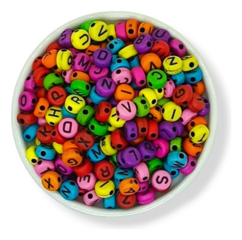 Letras Negras Pastillas Colores Redondas 6mm 25gr 150u Bijou