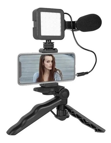 Kit De Video Vlogger Para Cel Tripie Lámpara Led Y Microfono