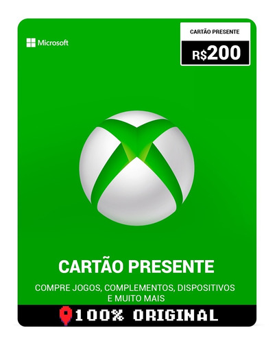 Crédito Gift Card R$200 Reais Saldo Live Xbox 360 One Pc X S