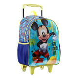 Mochila Mickey Mouse Bolsa Escolar Infantil Rodinhas Disney Cor Azul