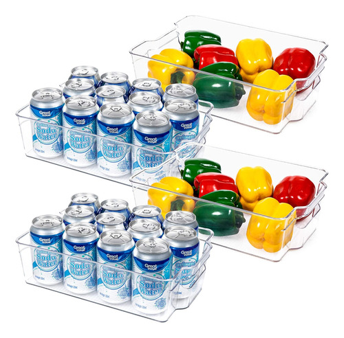 Hoojo Refrigerator Organizer Bins - 4pcs Clear Plastic Bi Ac