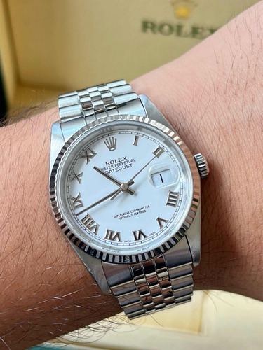 Rolex Datejust Romanos Full Set 16234 Bisel Oro Blanco 36 Mm