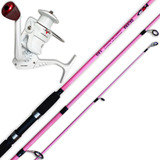 Combo Pesca Variada Mujer Rosa Caña Hueca 2.40m + Reel 2 Rul