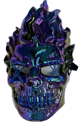 Mascara Led Calavera Tornasol Azul Halloween