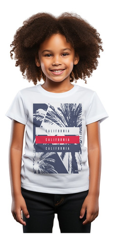 Camiseta Infantil Feminina Sf2 Califórnia Palmeira Verão Pra