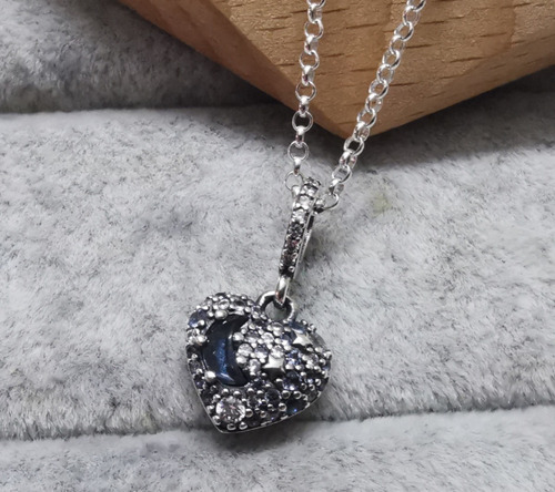 Pandora 399232c01 Sparkling Blue Moon & Stars Heart Necklace