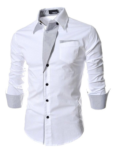 Camisa Elástica Rayas Diagonale Slim-fit Contraste Moda Ropa