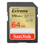 Cartão Memória Sd Sandisk 64gb Extreme 170mbs C10 V30 Uhd 4k