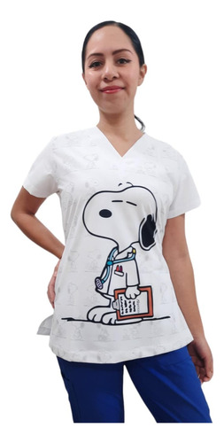 Conjunto Medico Scrub Quirurgico Dama Snoopy Doctor Blanca