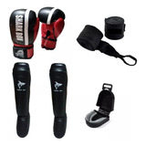 Kit Kick Boxing,mma, Guante Profesionales+tibial+venda+bucal