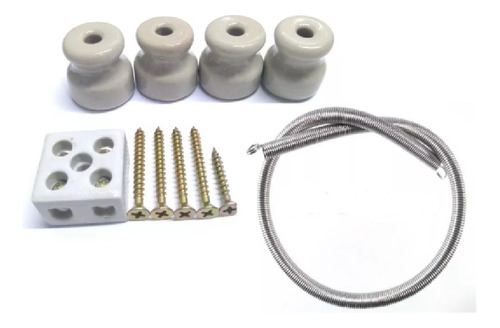 Kit Resistencia 220v + 1 Conector Sindal + 4 Isolador Porcelana + 5 Parafusos Para Chocadeira / Estufa / Criadeira