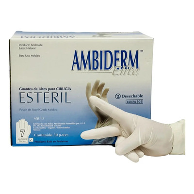 Guantes descartables estériles Ambiderm Cirujano color natural talle 7 de látex con polvo x 100 unidades | Envío gratis