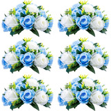 Flores Artificiales 15 Cabezas De Rosas Azul Y Blan Pack 6u.
